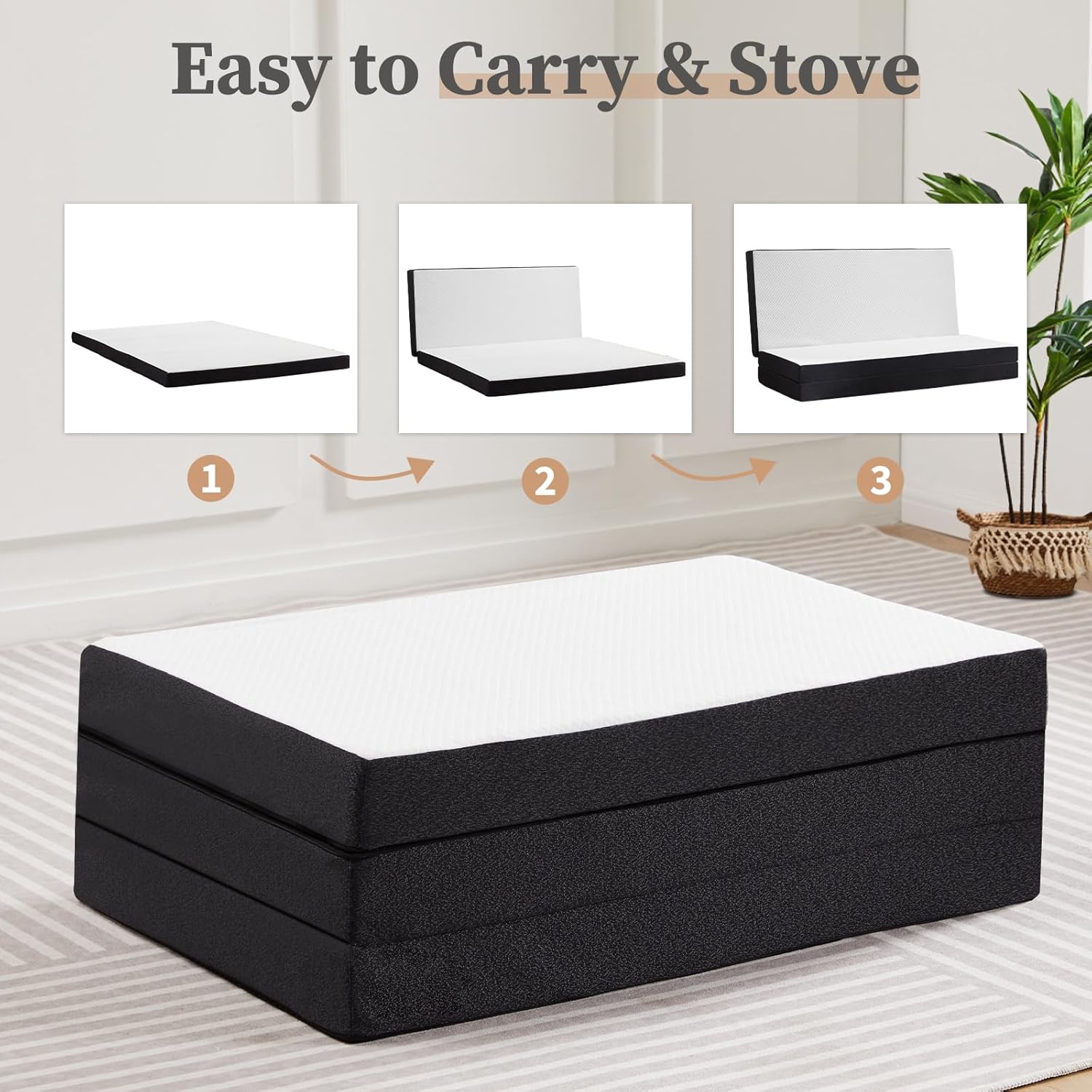 4inch Folding Mattress Tri-Fold Memory Foam Mattress Topper with Washable  Cover