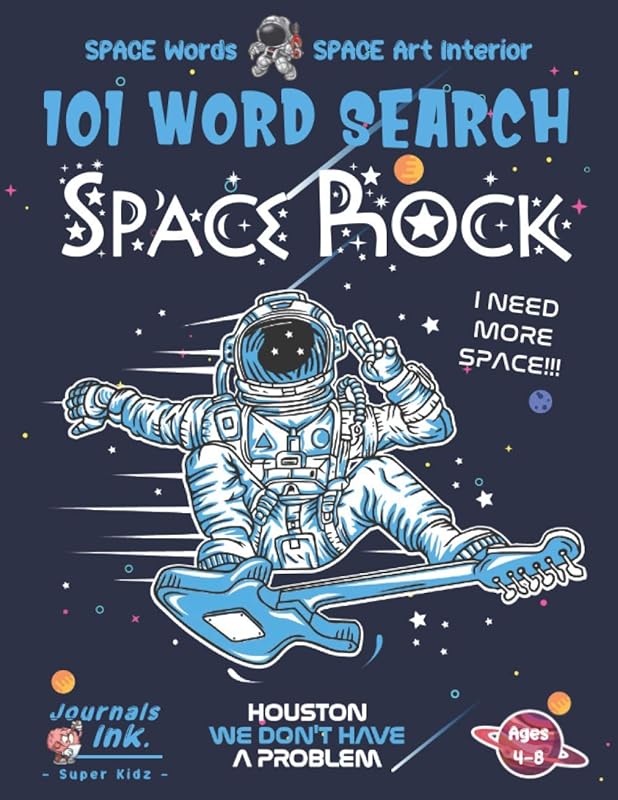Space Word Search Book for Kids Ages 4-8: 101 Puzzle Pages. Custom Art Interior. Cute fun gift! SUPER KIDZ. Skateboard Sport & Guitar Rock Music Astronaut. by SK