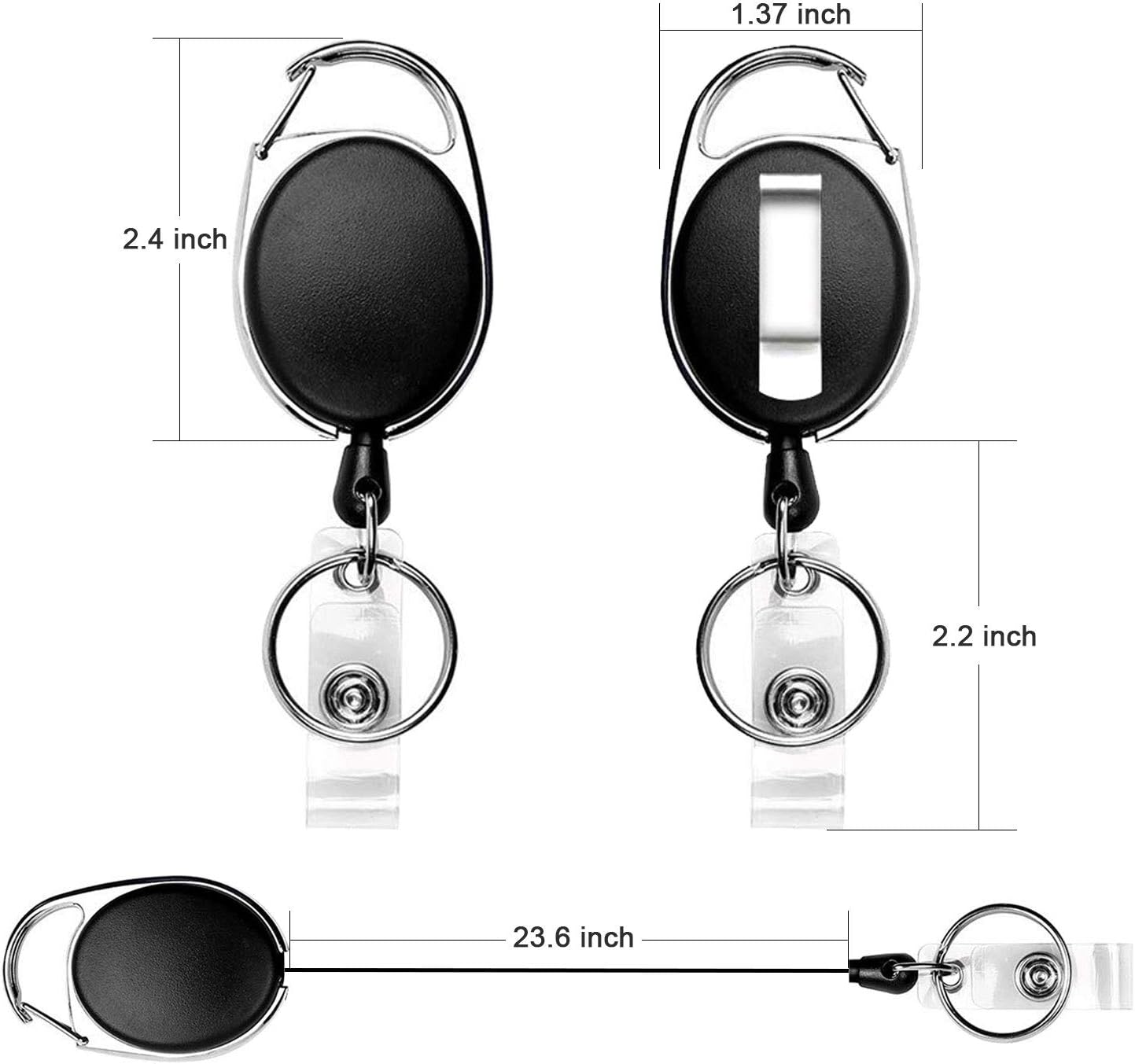 5 Pack Retractable Badge Reel With Carabiner Belt Clip & Key Ring - Heavy Duty ID Card Holder Keychain For Office & Daily Use_voghion.com