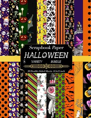 Scrapbook Paper Halloween Variety Bundle: 20 Spooky-Fun Double-Sided Sheets with Unique Designs: 8.5”x11” Scrapbooking Paper for Junk Journals, Decoupage, Collage & Beyond, Patterns & Backgrounds
