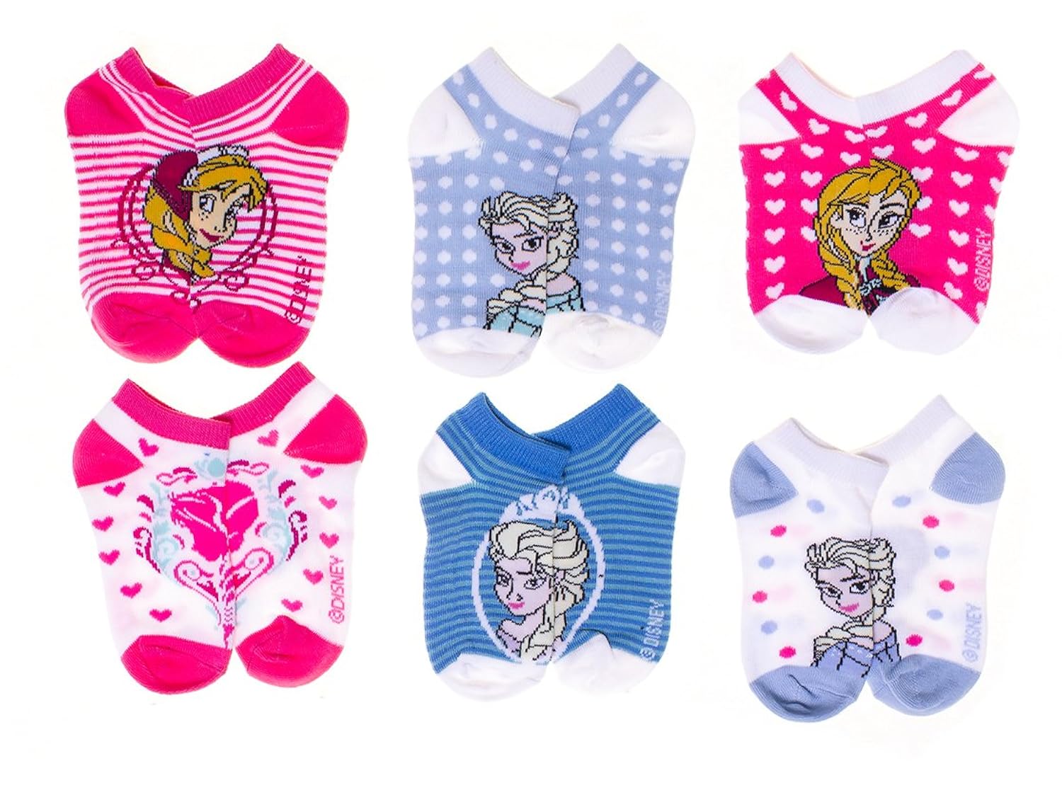 

Disney Frozen Little Girls' Striped No Show Socks 6 pk