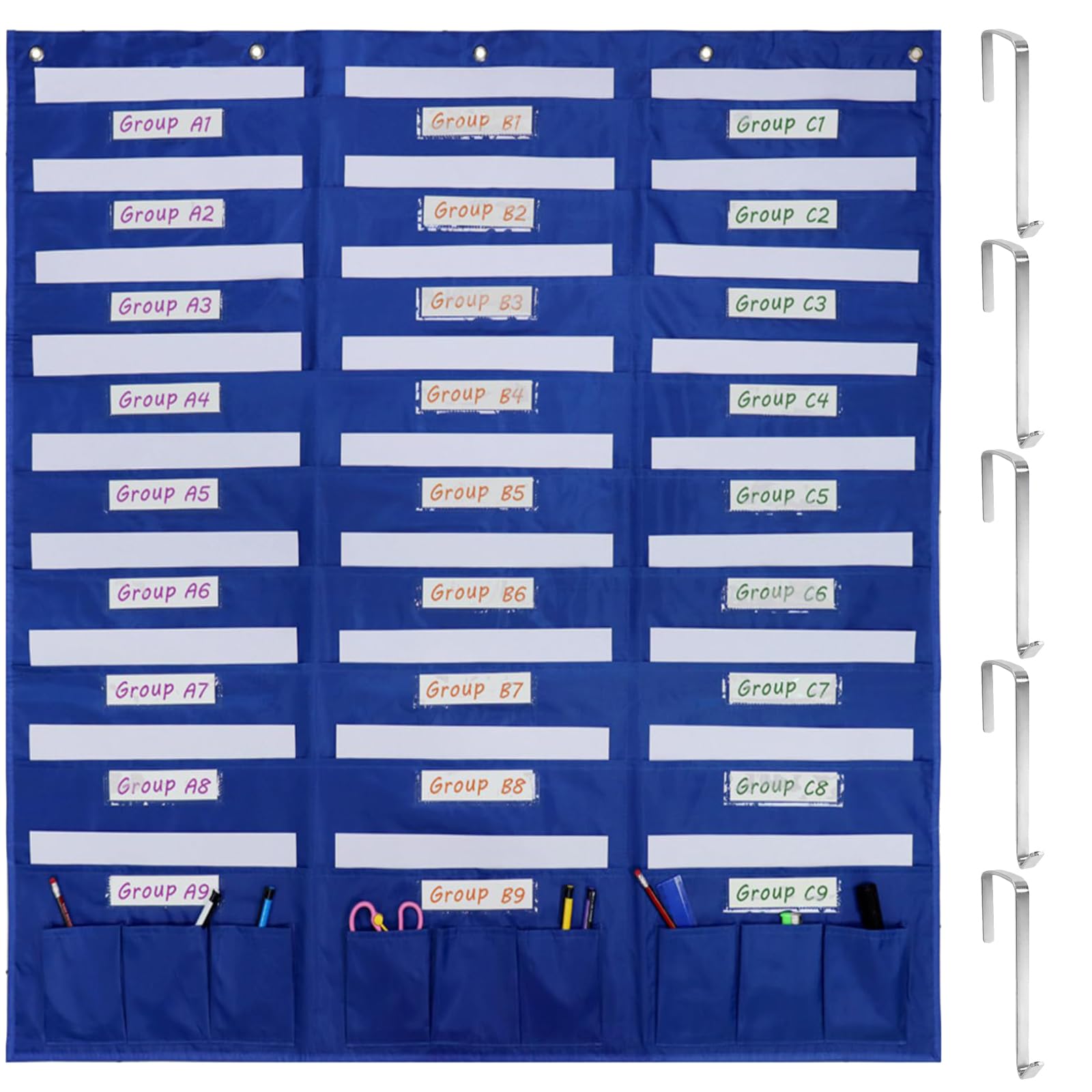 ZKOO 27 Pockets Hanging Wall File Organizer, Heavy Duty Wall Pocket File Holder for A4 Size Paper/Legal/Letter Size Document, for Classroom, Office, Home Use with 5 Hooks, 27 Tags bag, 9 Small Pocket