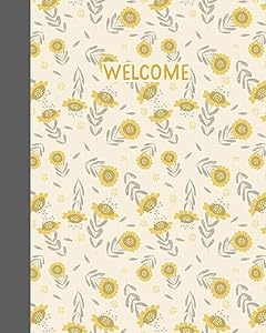 Welcome: Vacation Rental Home Guest Information and Guide Book for Property Owners to Customize | Stylish Floral Pattern Cover Design in Yellow and Grey by Hazel Sally Notebooks