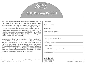 Assessment, Evaluation, and Programming System for Infants and Children (AEPS®), Child Progress Record I: Birth to Three Years