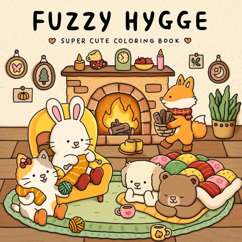 Fuzzy Hygge: Cute and Cozy Coloring Book for Adults & Teens Featuring Adorable Animals Characters for Stress Relief (Fuzzy Friends Coloring) by Vivi Tinta