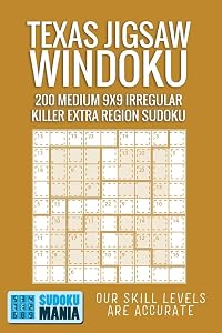 Texas Jigsaw Windoku: 200 Medium 9x9 Irregular Killer Extra Region Sudoku