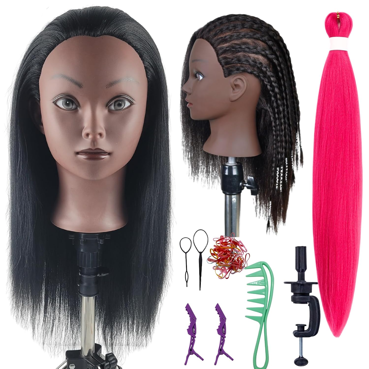 Practice Hair Mannequin Head For Braiding Hairstyling,Yaki Texture Black Head Mannnequin With Hair For Kids_voghion.com