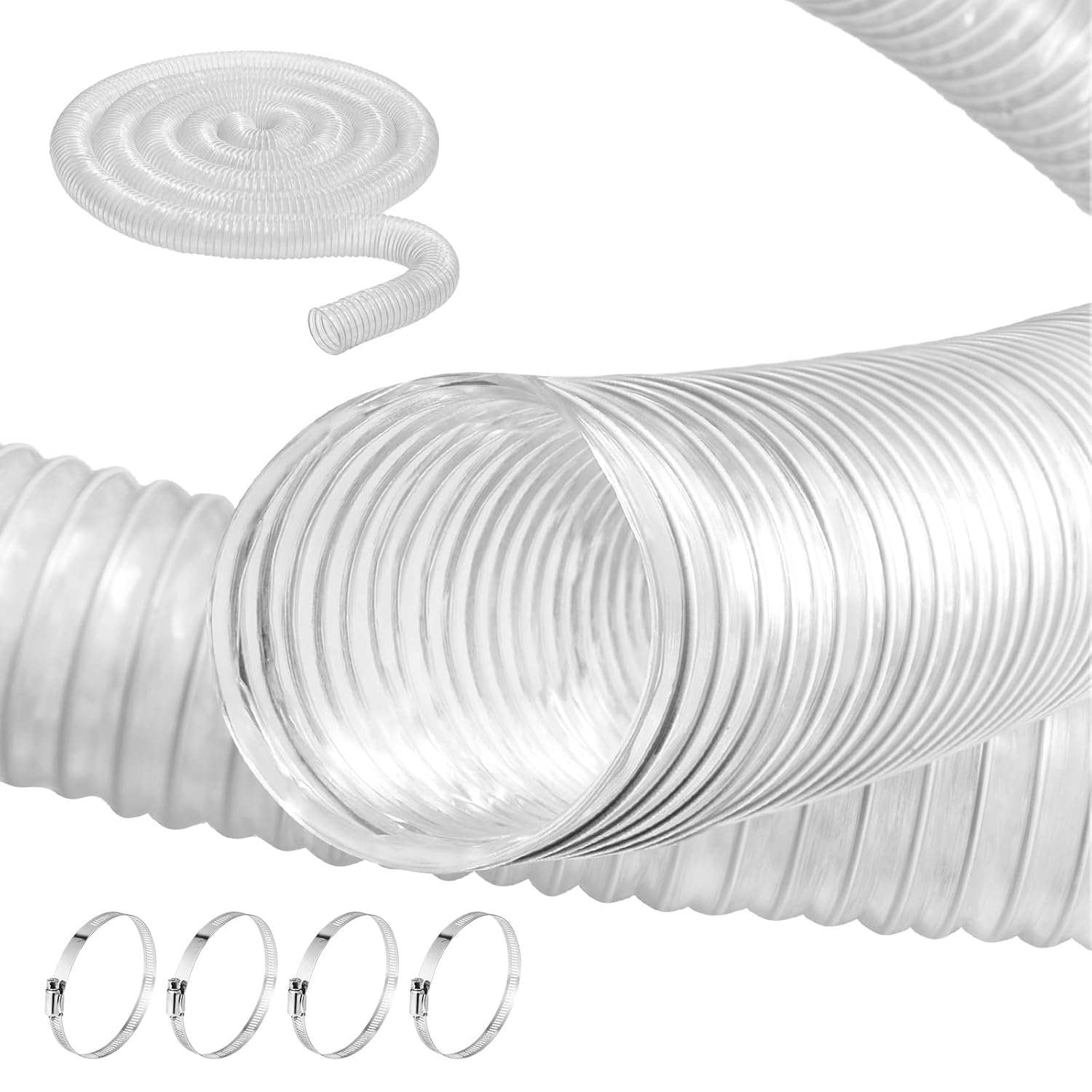 VEVOR Dust Collection Hose, 2.5'' X 20', Thickened PVC Material Puncture-Resistant Flexible Clear Hose With Carbon Steel Wire Coil 4 X 304 Stainless_voghion.com