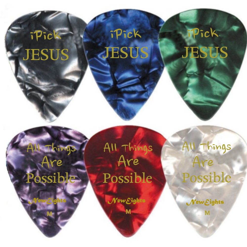 

i Pick Jesus Guitar Picks - Medium - 12 Pack - Celluloid - Assorted Colorful Set - Best Gifts for Guitarists, Worship Team, Christian Ministry, Jewelry Crafters, Pastors - Great Cool Presents for New Year, Birthdays, Thanksgiving, Christmas, Baptism, New