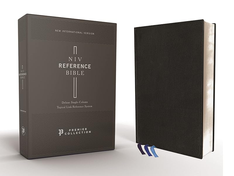NIV, Reference Bible, Deluxe Single-Column, Premium Goatskin Leather, Black, Premier Collection, Black Letter, Art Gilded Edges, Comfort Print by Zondervan