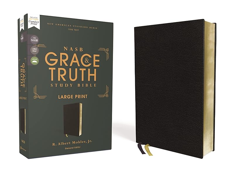 NASB, The Grace and Truth Study Bible (Trustworthy and Practical Insights), Large Print, European Bonded Leather, Black, Red Letter, 1995 Text, Comfort Print by Zondervan