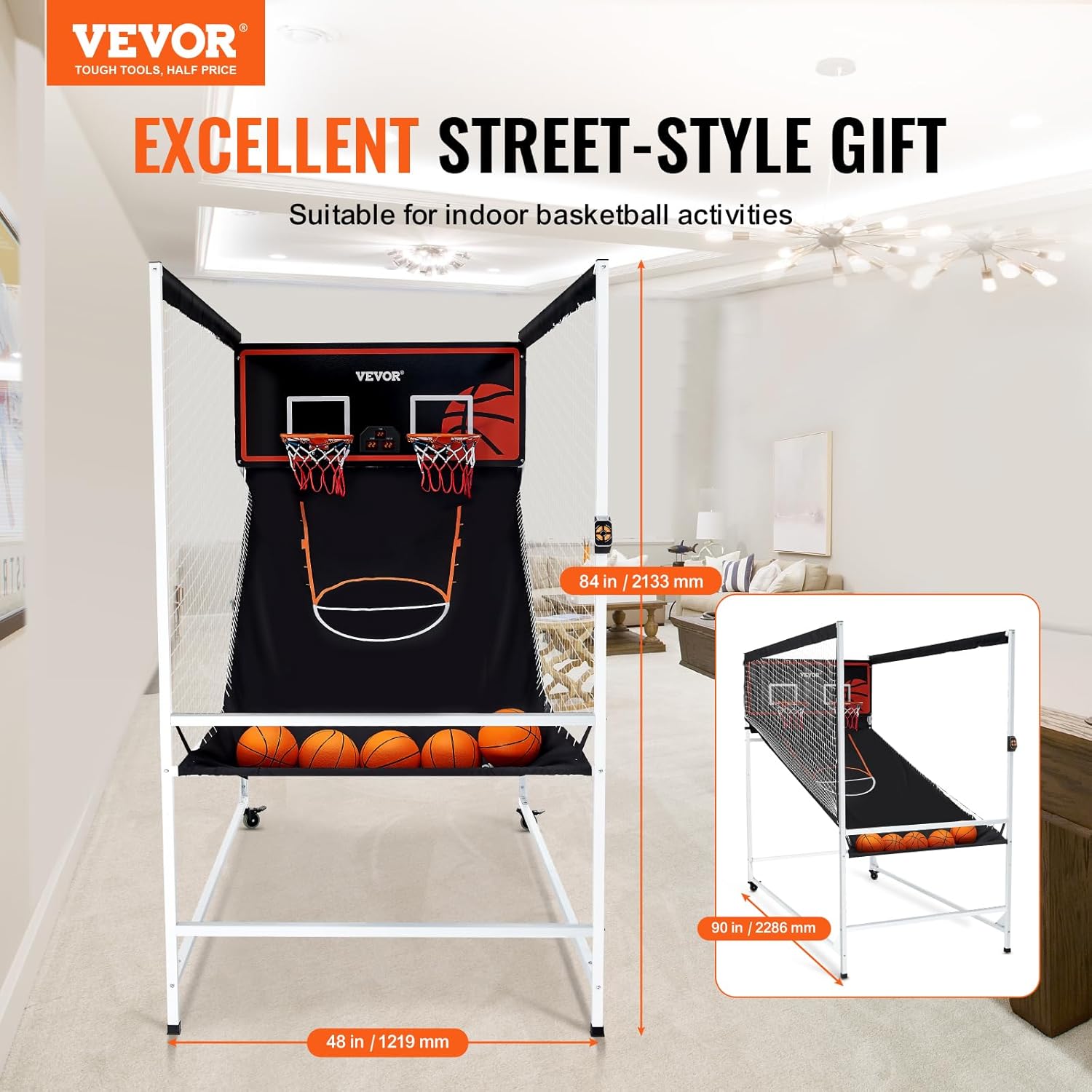 VEVOR Basketball Arcade Game Indoor, 2 Player Indoor Basketball Game, Home Dual Pop- A-Shot Sport With Balls, 8 Game Modes, Electronic Scoreboard_voghion.com