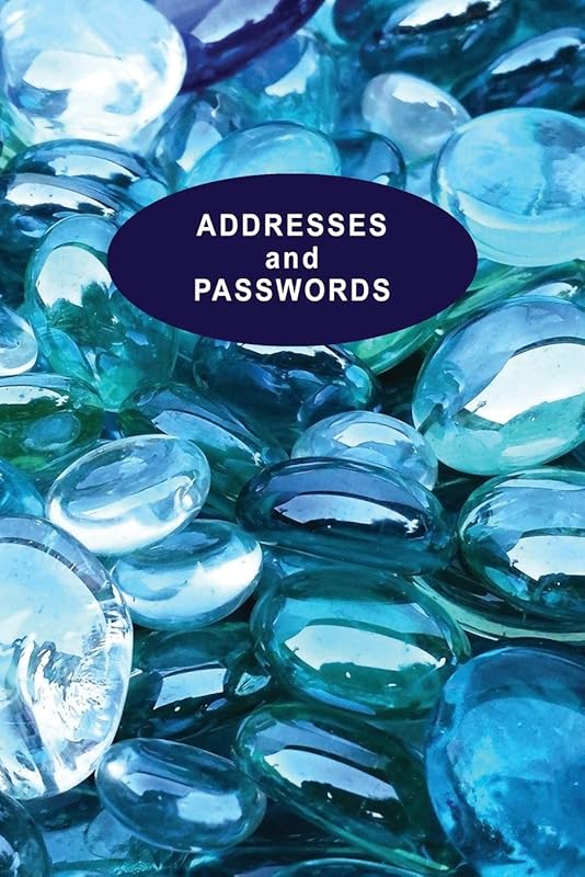 Low Vision Address Book and Password Record: 6" x 9" Large Print Organizer for Visually Impaired with Blue Glass Design Cover by Babbs Notes