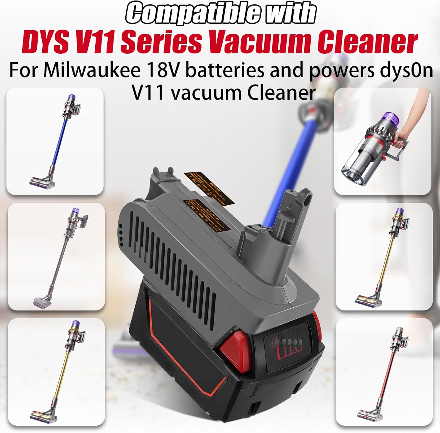 Adapter for Milwaukee 18V Li-ion Battery for Dyson V11 Screw-in