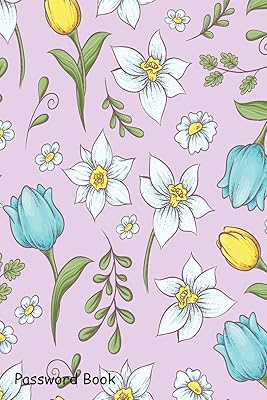 Password Book: Include Alphabetical Index With Seamless Pattern Daffodils Tulips