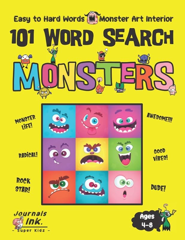 Monster Word Search Book for Kids Ages 4-8: 101 Puzzle Pages. Custom Art Interior. Cute fun gift! SUPER KIDZ. Collection of Friends. (Monsters WSO17) by SK