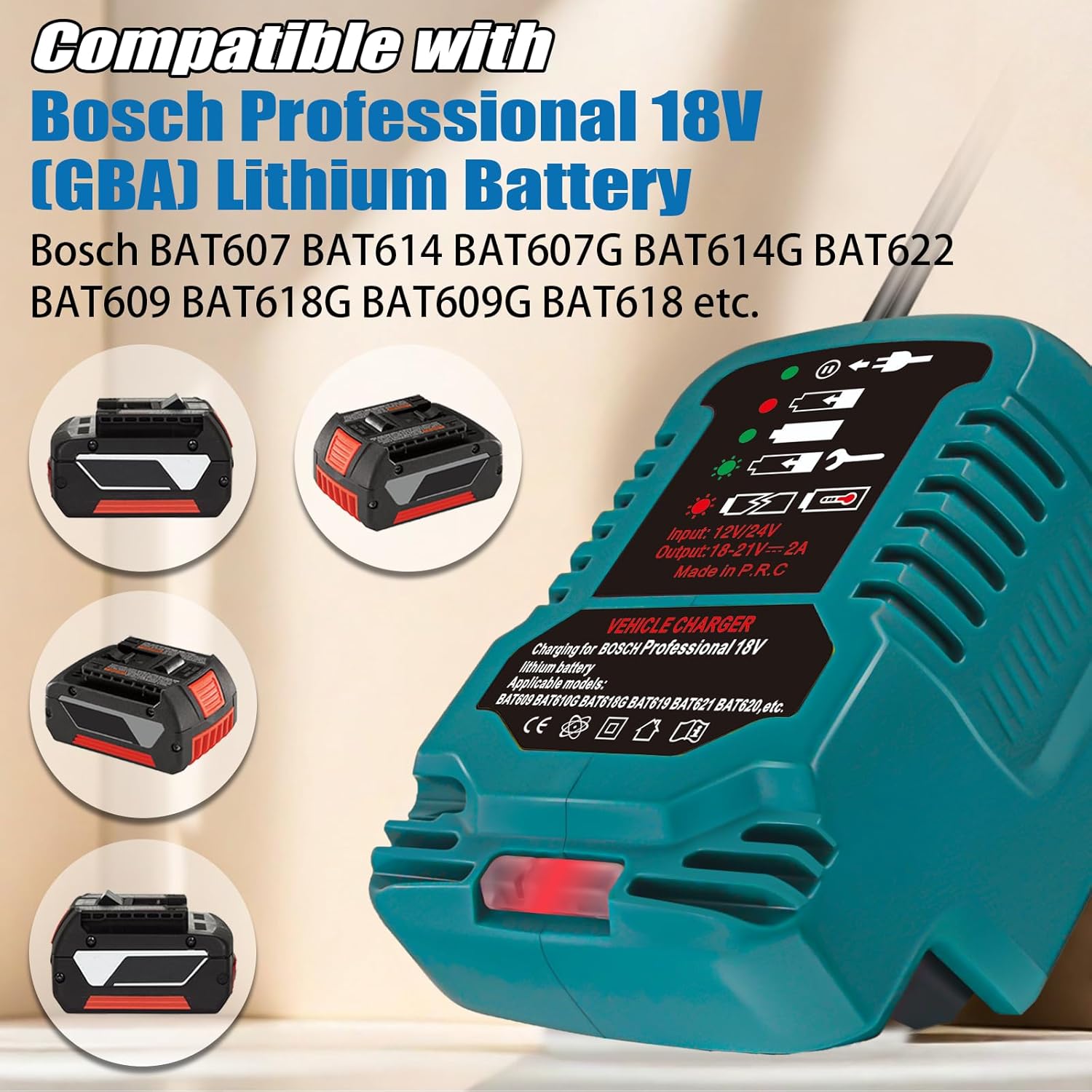 for Bosch 18V Battery Car Charger Portable Mini Fast Charger Cigarette  Lighter