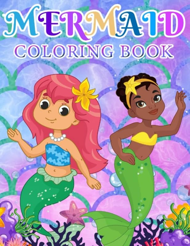 Mermaid Coloring Book: Fun For Kids Of All Ages, Cute Mermaid Design (30 Pages, 8.5x11inches): Black Mermaid Coloring Book by TR Books