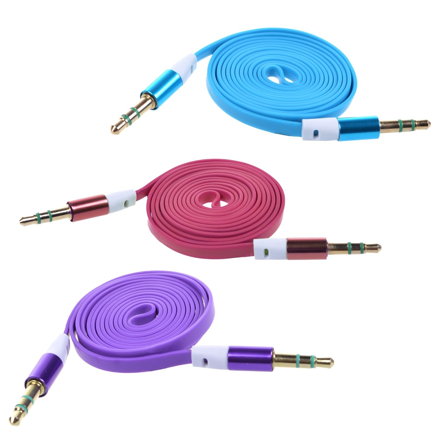 

Bluecell 3 Pack of 3.5mm Male to Male Auxiliary (AUX) Audio Cable (Flat Noodle Shape) for Smartphone, Tablet and Mp3 Cases, Car Stereo, Apple Ipod Nano Iphone Ipad