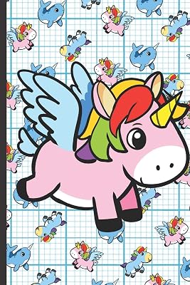 Coloring Book with Positive Affirmations and Stress Relief: Pink Unicorn on a Blue Grid Background with Narwhals and Unicorns on the Cover.