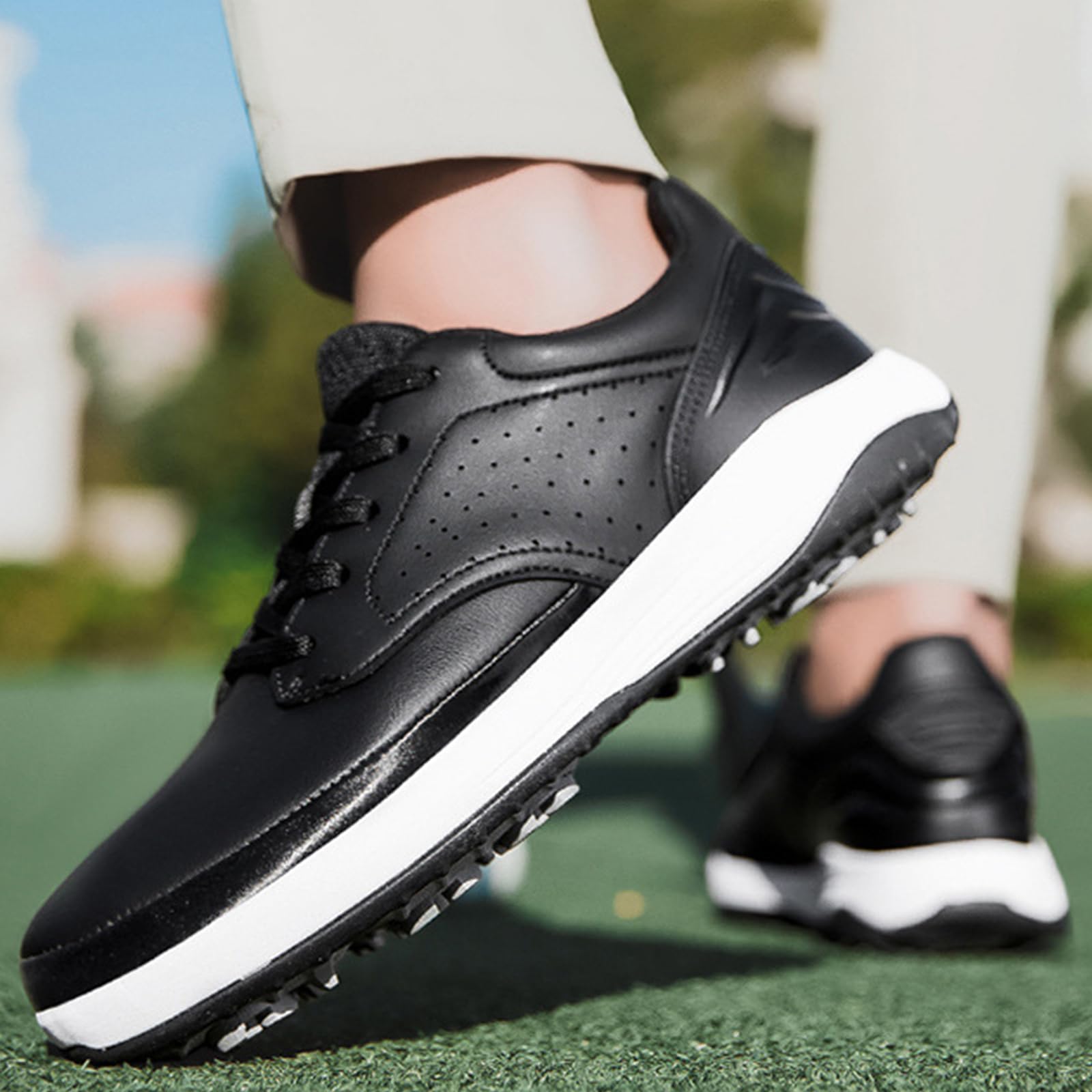 Waterproof Golf Shoes Men's Four Seasons All Weather Spiked Golf Shoes Classic Non-Slip Lace-up Professional_vogvips.com