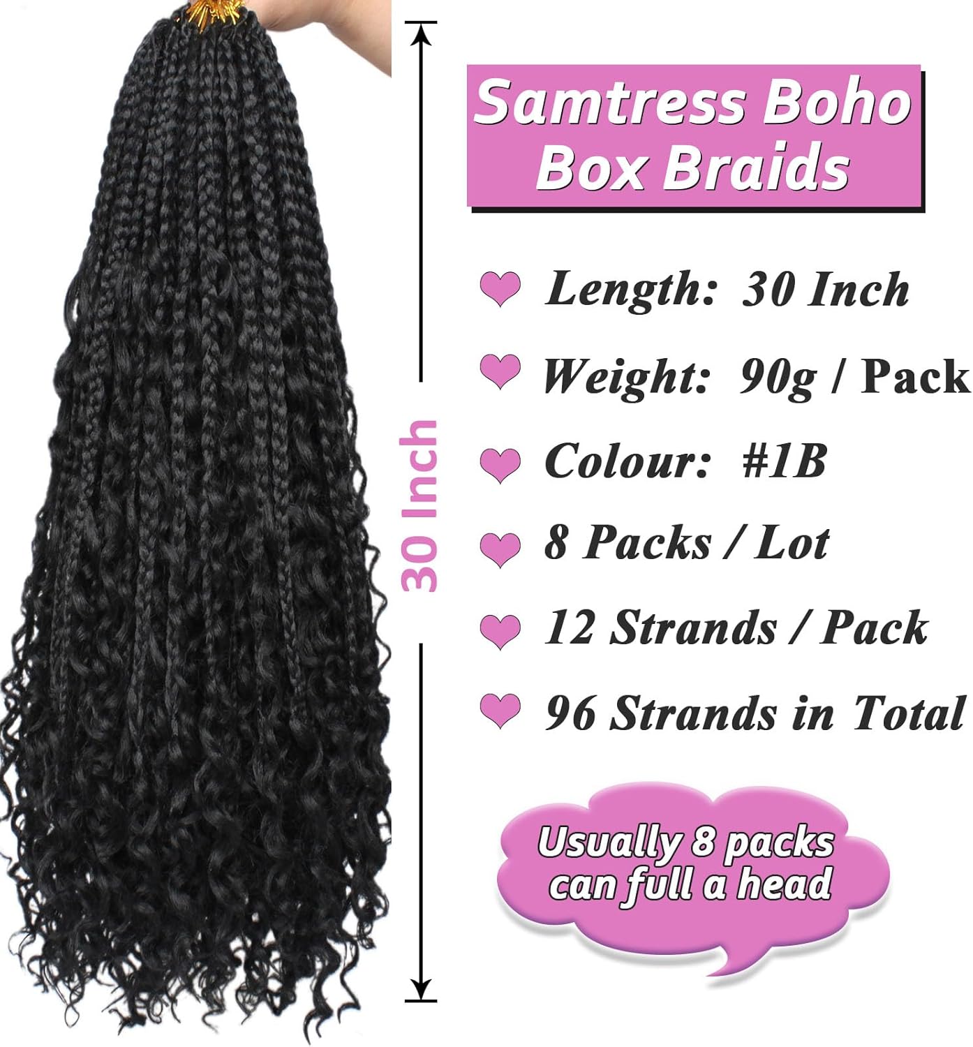 30 Inch Crochet Box Braids 8 Packs Black Goddess Box Braids Crochet Hair Bohomian Box Braids Crochet Hair Synthetic Braiding Hair Extensions_voghion.com