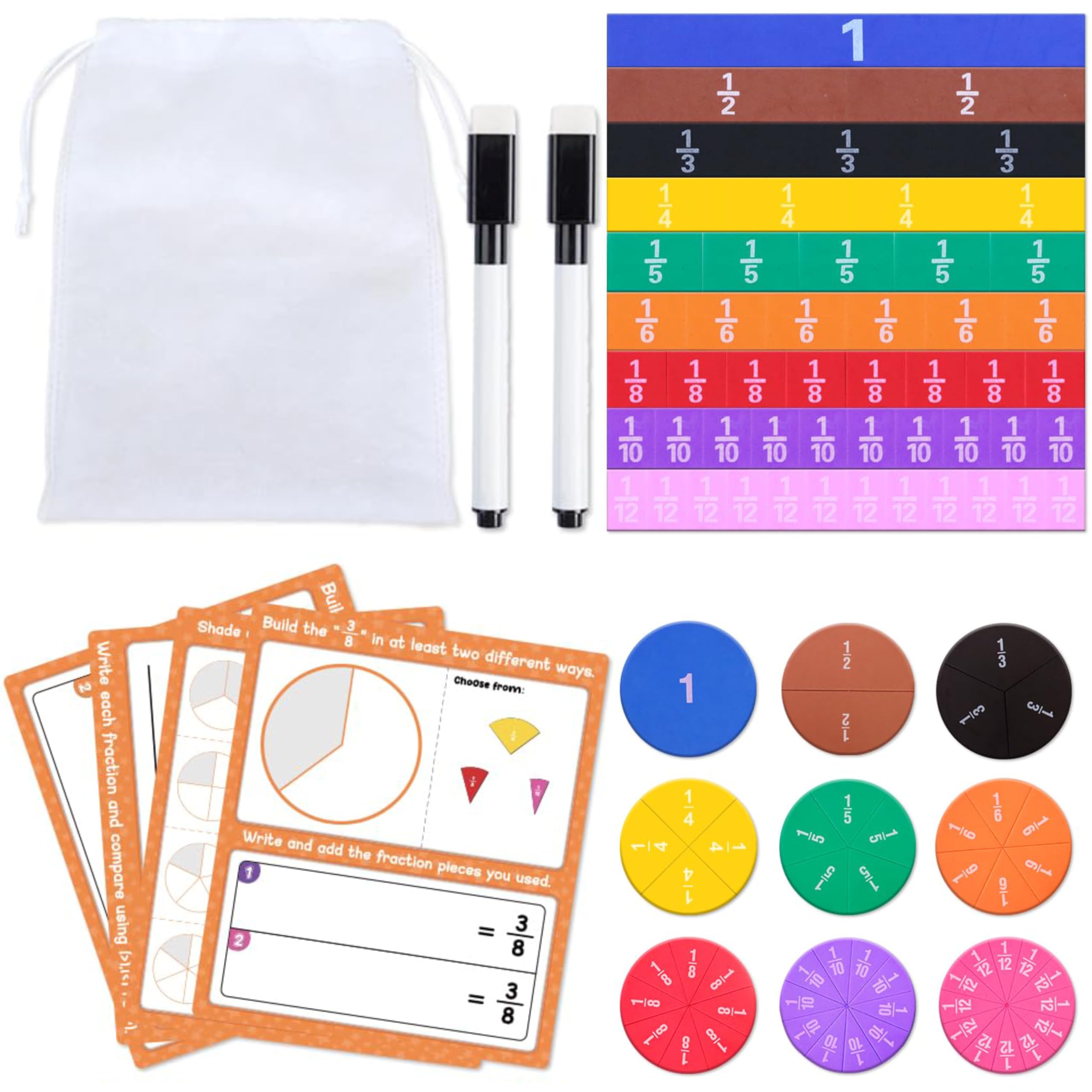 ZKOO Magnetic Fraction Tiles & Fraction Circles Activity Set, Math Manipulatives for Elementary School, Math Learning Magnets Puzzles, School Educational Resources Classroom Educational Kit