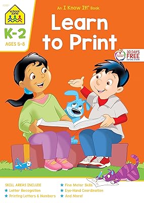 School Zone - Learn To Print Workbook - 32 Pages, Ages 5 to 7, Kindergarten, 1st Grade, 2nd Grade, Printing Letters, Numbers, Letter Recognition, and More (School Zone I Know It!® Workbook Series)
