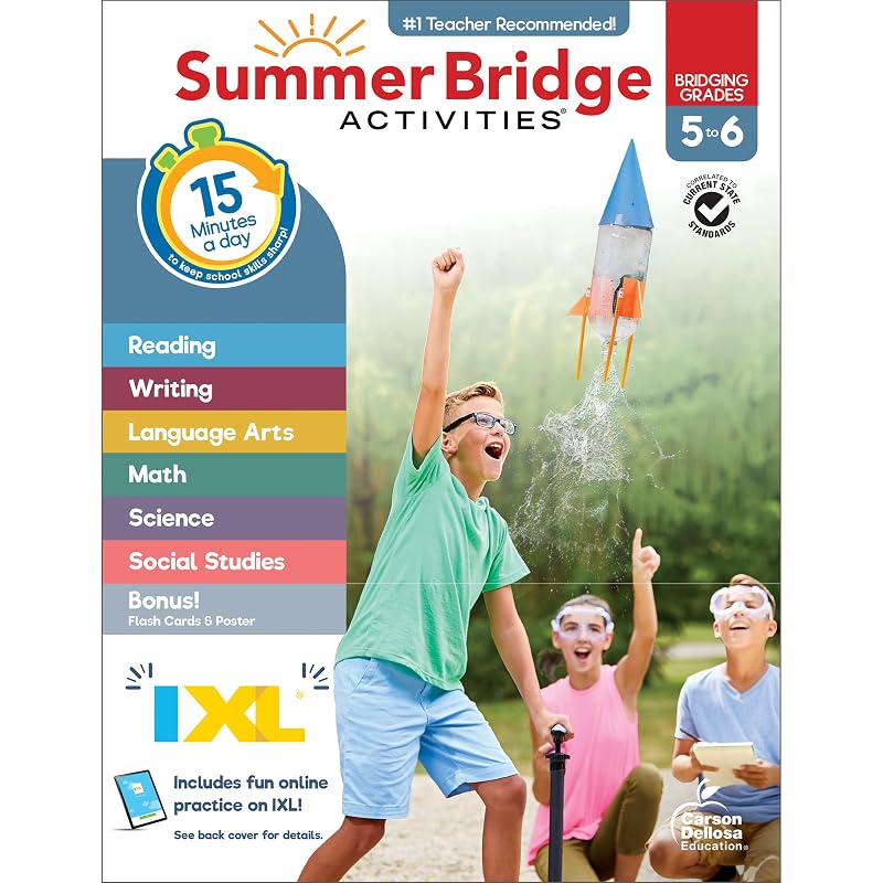 Summer Bridge Activities 5th to 6th Grade Workbooks All Subjects, Middle School Books With Math, Language Arts, Reading Comprehension, Science, Social Studies, Fitness, Flash Cards, and More by Summer Bridge Activities