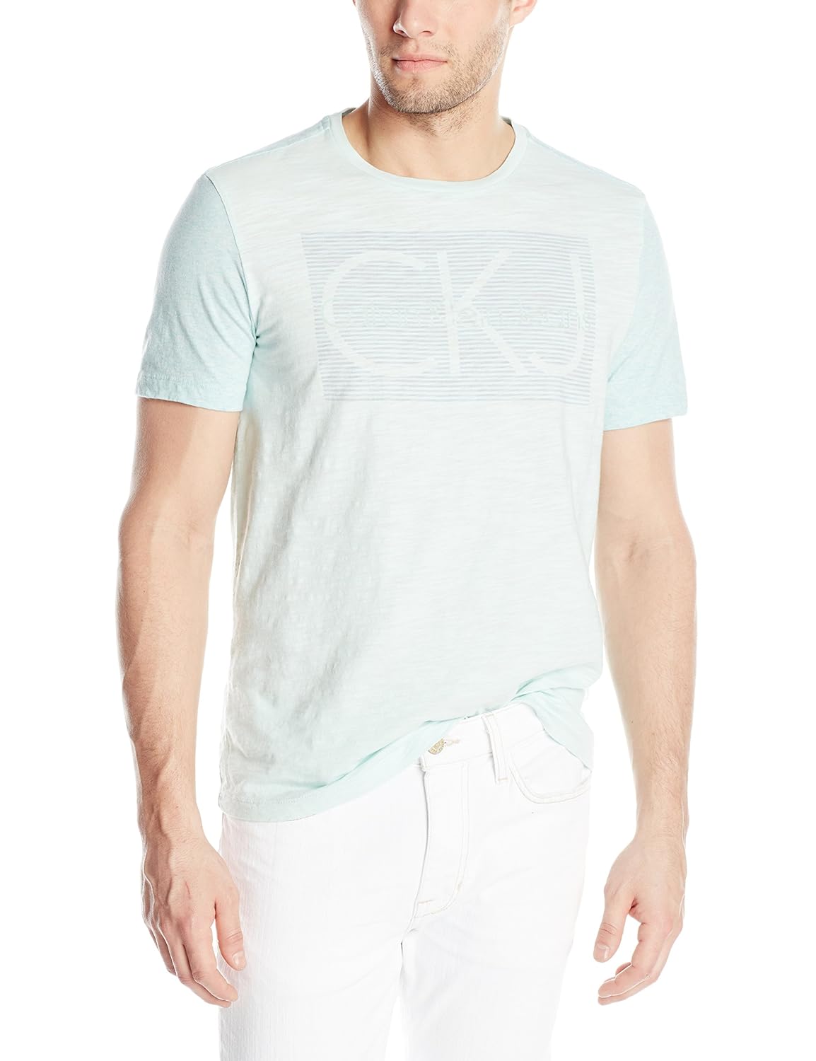 calvin klein jeans mens slub logo crew-neck t-shirt
