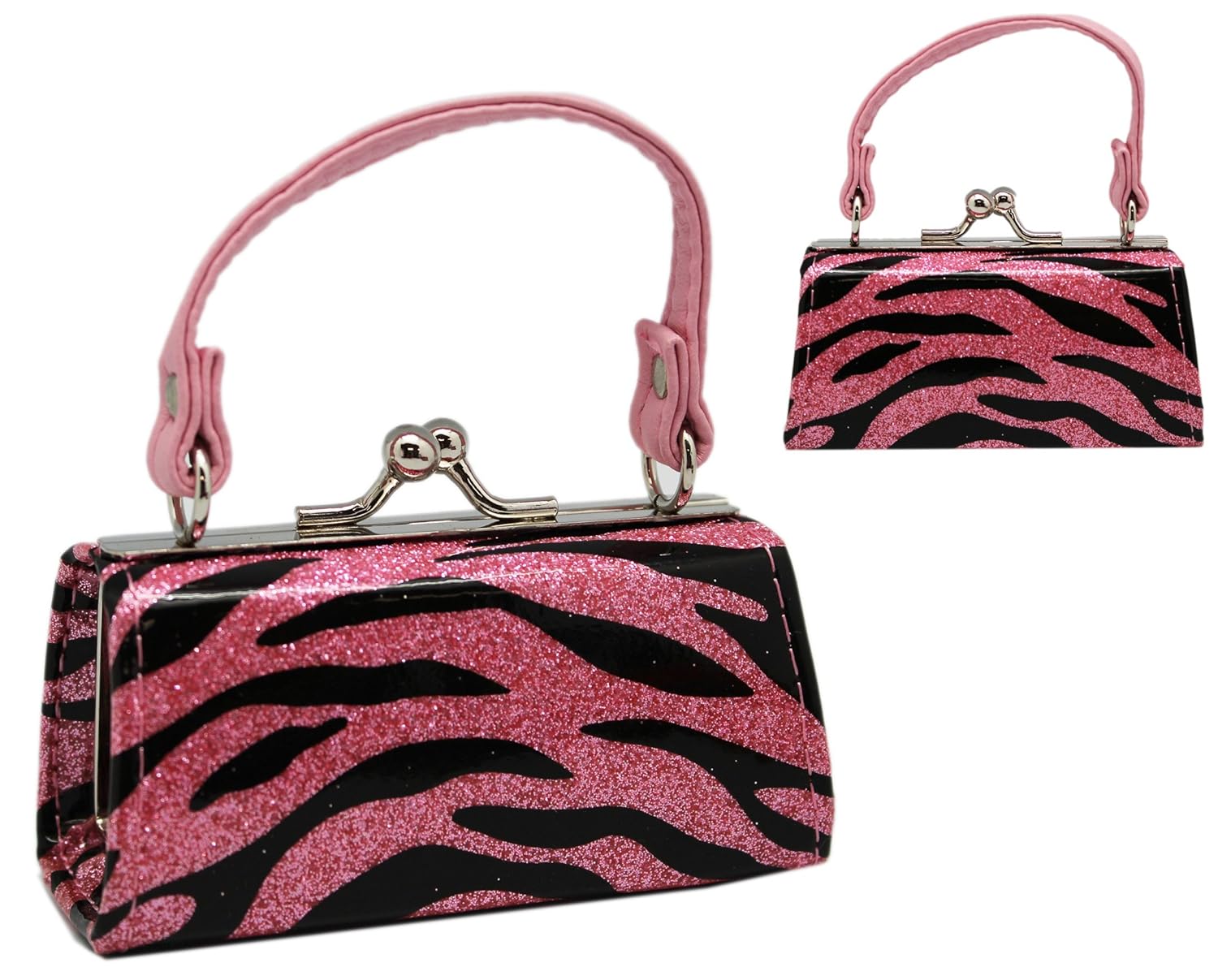 

Glittery Black and Pink Zebra Stripe Mini Snap Purse for Coins