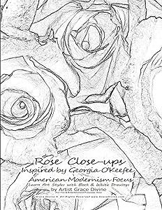 Rose Close-ups Inspired by Georgia O’Keefee American Modernism Focus Learn Art Styles with Black & White Drawings by Artist Grace Divine by Grace Divine