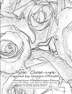 Rose Close-ups Inspired by Georgia O’Keefee American Modernism Focus Learn Art Styles with Black & White Drawings by Artist Grace Divine