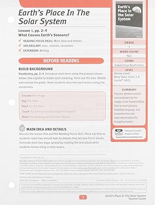 Science Leveled Readers: Below Level Reader Teacher Guide Grade 03 Earth's Place in the Solar System