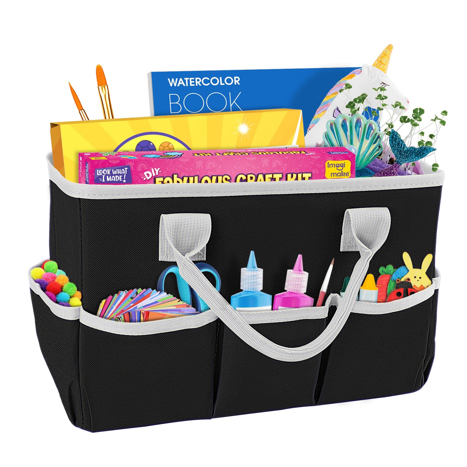 ZKOO Art Supply Storage Organizer Caddy, Craft Tote Bags With Pockets for Scrapbook Organization and Storage Supplies, Portable Office Organizer (Black, Small)