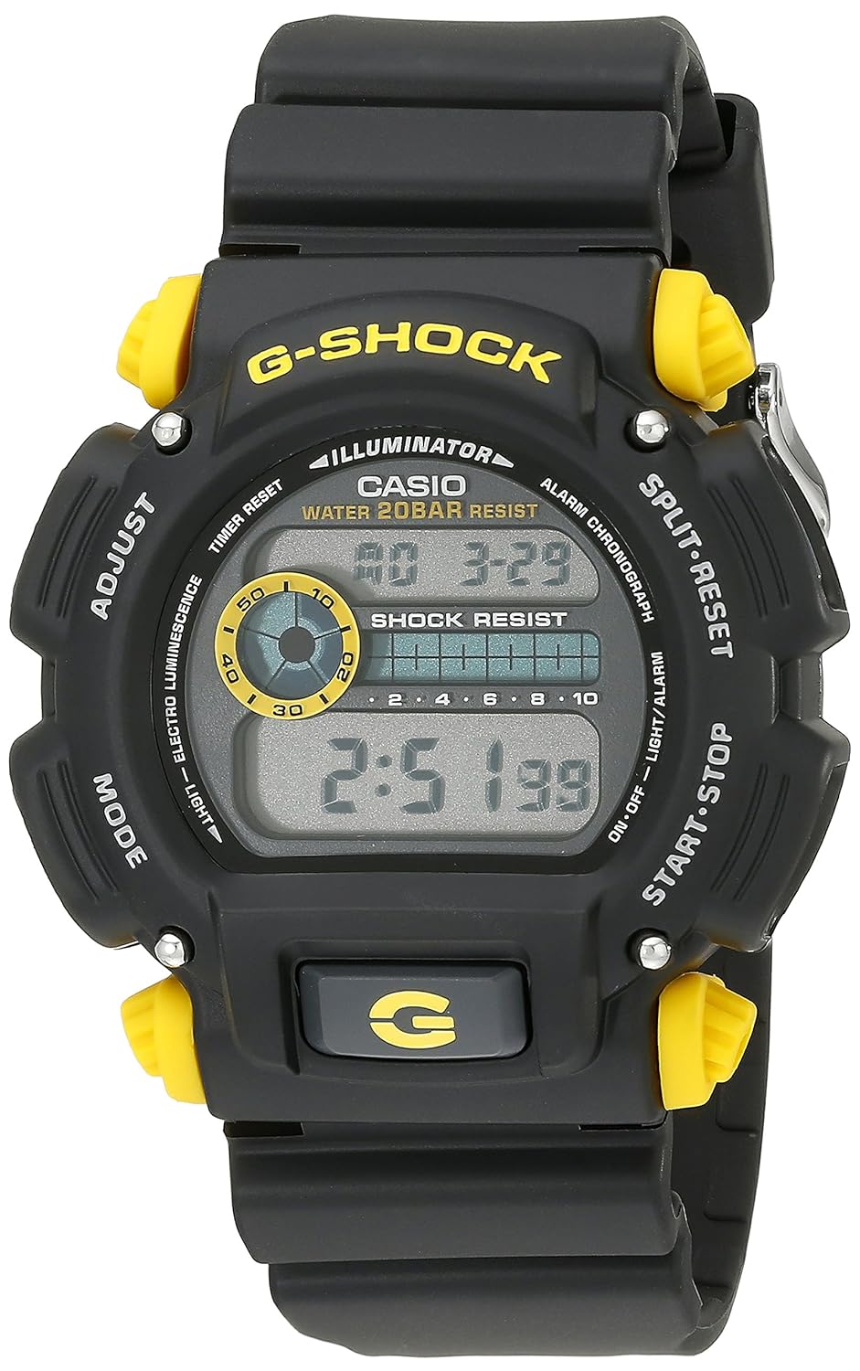 

Casio Men's DW-9052-1C9CR G-Shock Black Watch with Yellow Pushers