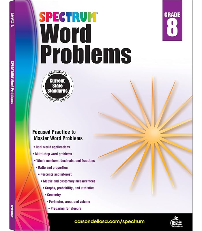 Spectrum 8th Grade Math Word Problems Workbook, Ages 13 to 14, Math Word Problems Grade 8, Percents and Interest, Whole Numbers, Algebra Prep, and Geometry Workbook - 128 Pages by Spectrum