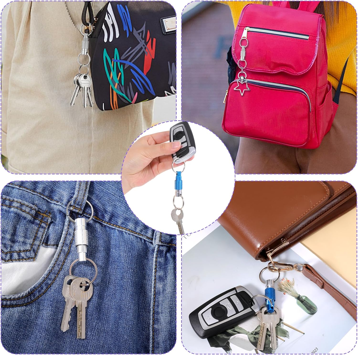 Detachable Quick Release Key Ring - 2 Packs Heavy Duty Metal Keychain With 4 Split Rings | Safety Car Keys Holder For Men & Women_voghion.com