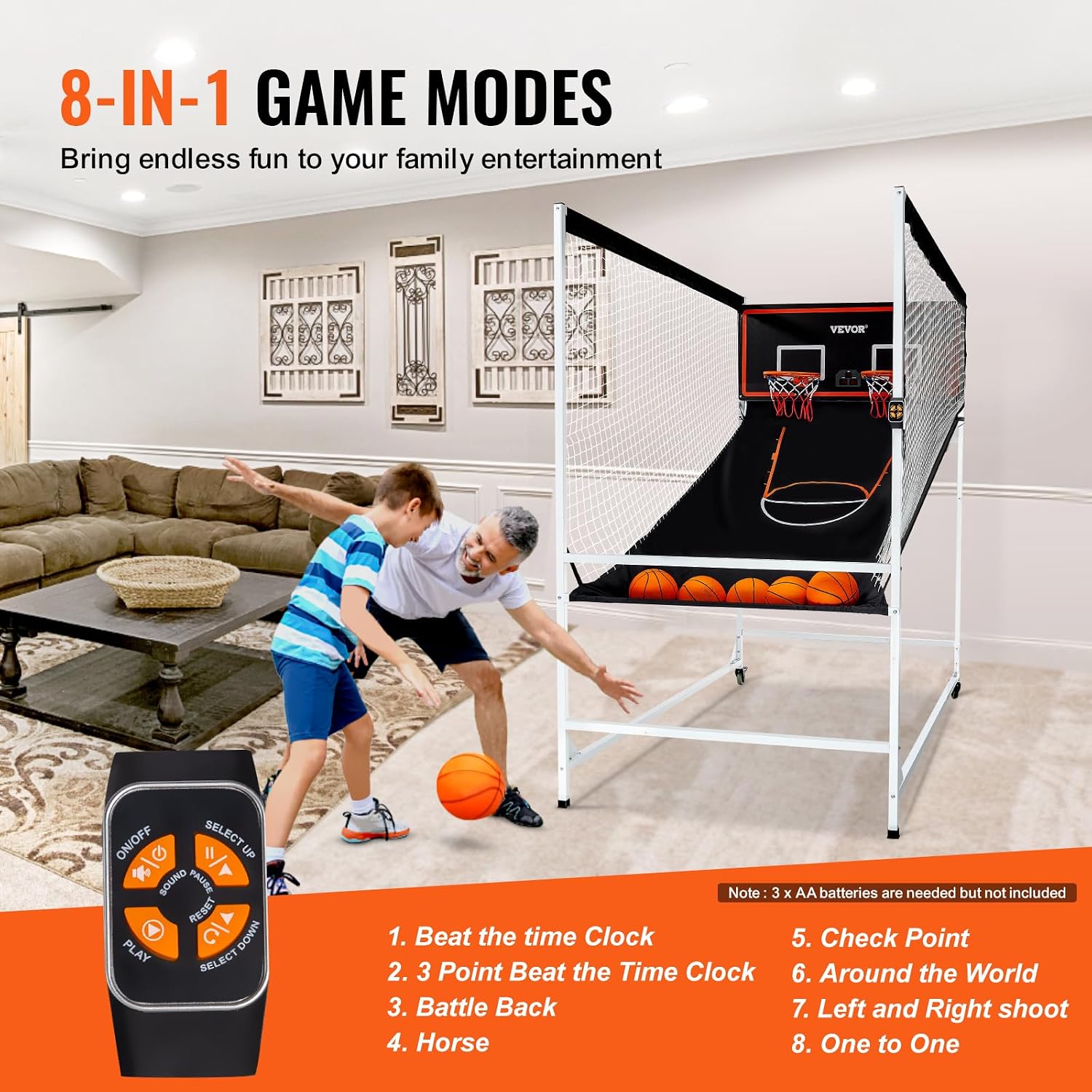 VEVOR Basketball Arcade Game Indoor, 2 Player Indoor Basketball Game, Home Dual Pop- A-Shot Sport With Balls, 8 Game Modes, Electronic Scoreboard_voghion.com