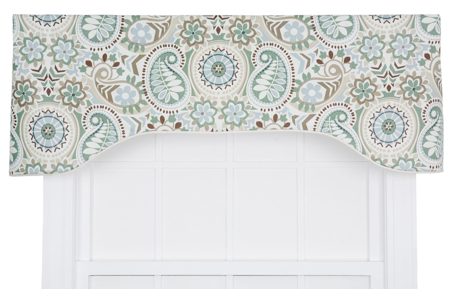 

Ellis Curtain Paisley Prism Jacobean Floral Print Lined Arched Valance, 50 by 17-Inch, Latte