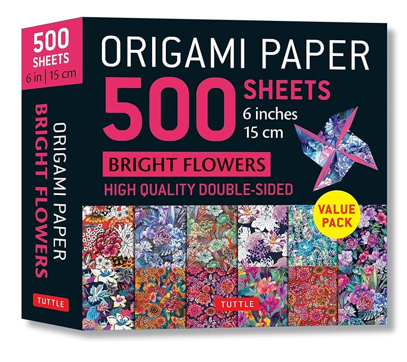 Origami Paper 500 sheets Bright Flowers 6" (15 cm): Double-Sided Origami Sheets with 12 Punchy Floral Designs (Instructions for 5 Projects Included) by Tuttle Studio