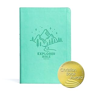 CSB Explorer Bible for Kids, Light Teal Mountains LeatherTouch, Red Letter, Full-Color Design, Photos, Illustrations, Charts, Videos, Activities, Easy-to-Read Bible Serif Type