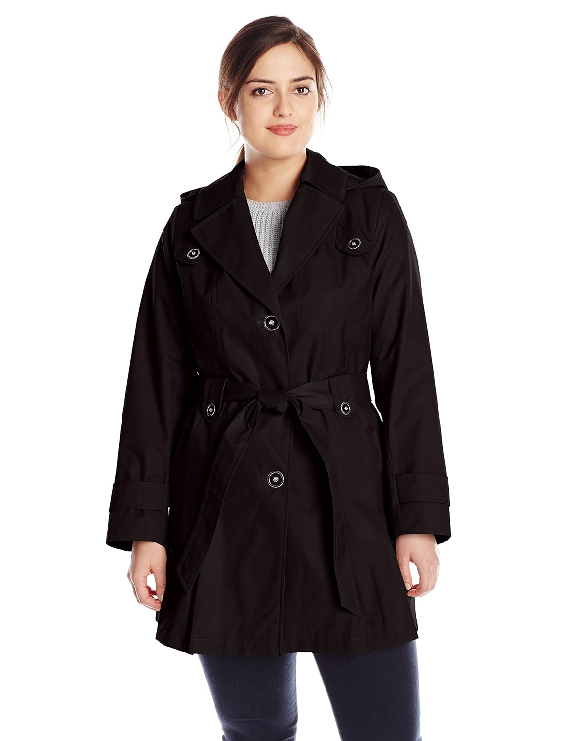 

Via Spiga Women's Plus-Size Single-Breasted Belted Trench Coat with Hood