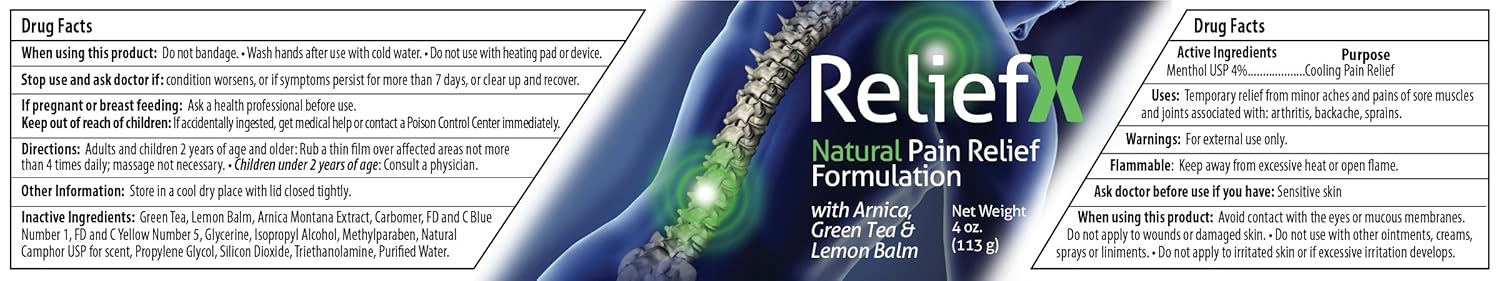 

4oz. Joint and Muscle Pain Relief Cream ReliefX By Naturo Sciences - Natural Joint Pain Relief Breakthrough That Relieves Arthritis Pain Fast; Topical Cream Naturally Rubs Away Daily Aches Associated with Neck, Shoulder, and Back Pain; Formulated with Ar