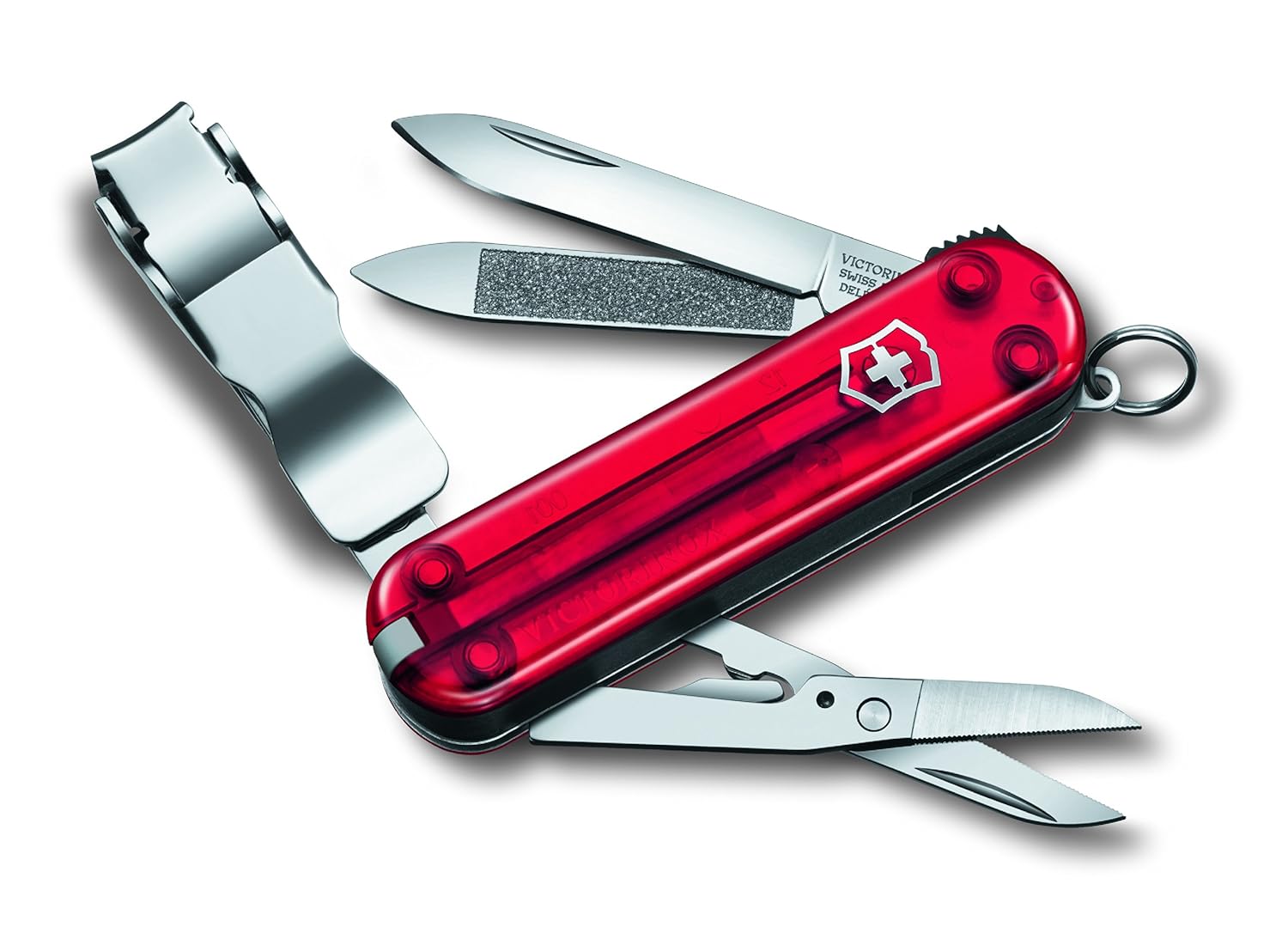 

Victorinox pocket knife, Nail Clip 580, red-trans. synthetic handle 0.6463.T