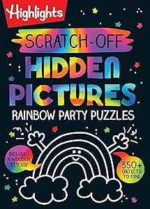 Scratch-Off Hidden Pictures Rainbow Party Puzzles: Over 350 Colorful Objects to Find in this Rainbow Puzzle Book for Kids Ages 6-9 (Highlights Scratch-Off Activity Books)
