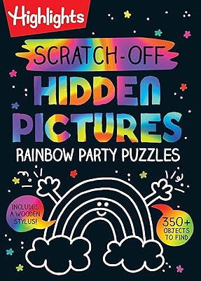 Scratch-Off Hidden Pictures Rainbow Party Puzzles: Over 350 Colorful Objects to Find in this Rainbow Puzzle Book for Kids Ages 6-9 (Highlights Scratch-Off Activity Books)