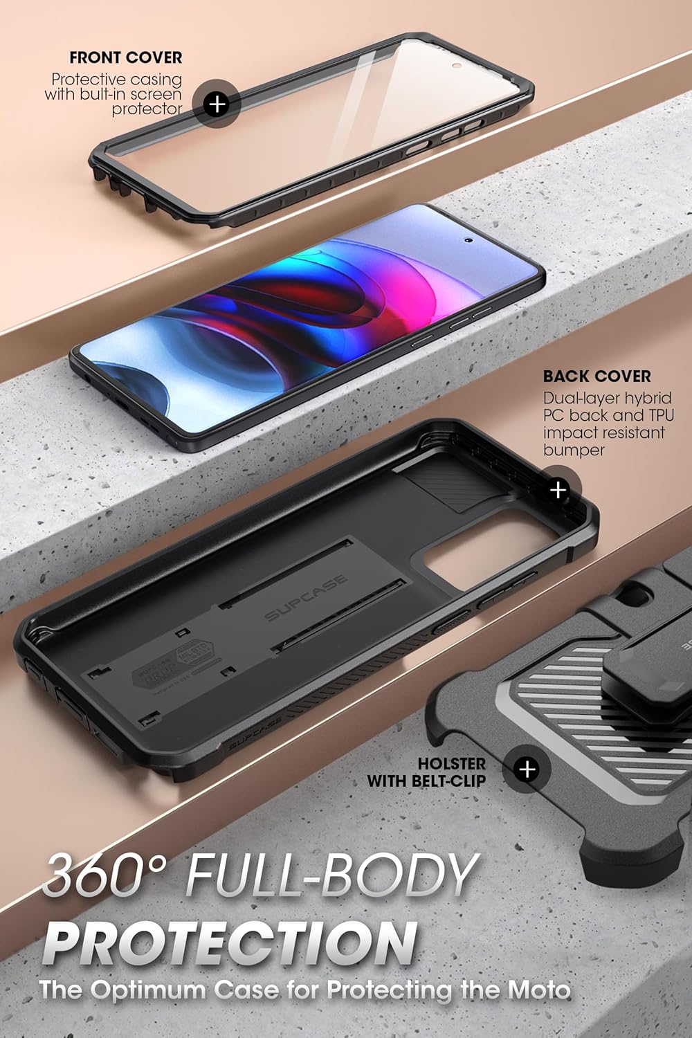 SUPCASE Stand Case w/ Screen Protector Cover for Motorola Moto G