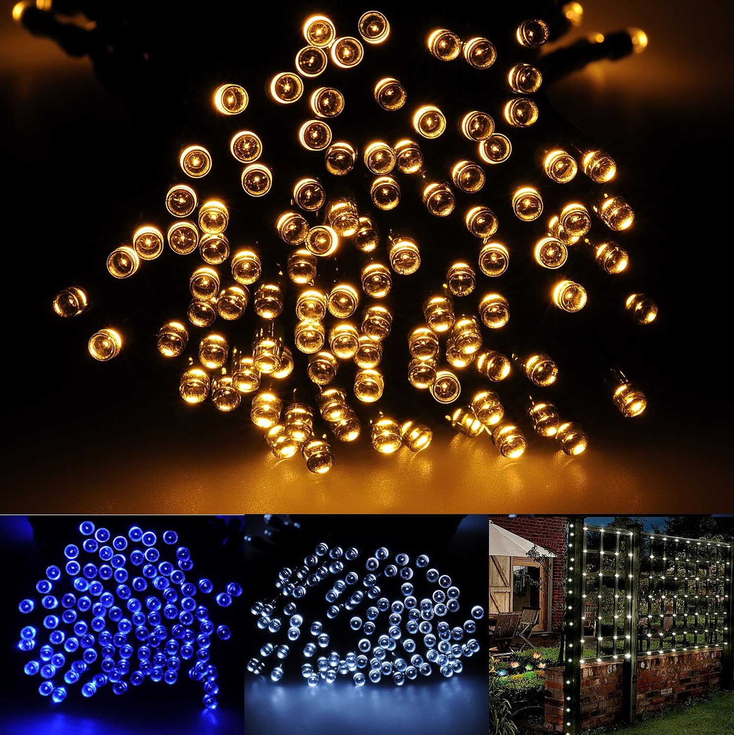 

Brightown 72ft/22m 200 LED Solar Fairy String Lights for Outdoor, Gardens, Patio, Lawn, Porch, Gate, Yard, Trees, Homes, Christmas Party, Color Warm White, Guarantee for Three Month Replacement