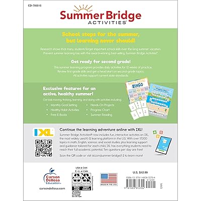 Summer Bridge Activities 1st to 2nd Grade Workbook, Activity Book With Math, Language Arts, Reading Comprehension, Science, Social Studies, Writing, Fitness, Flash Cards, Stickers and More